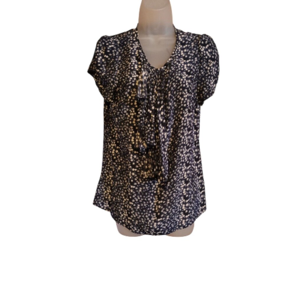 Ann Taylor Sleeveless Chiffon Ruffle Blouse Blue Size MP Vintage